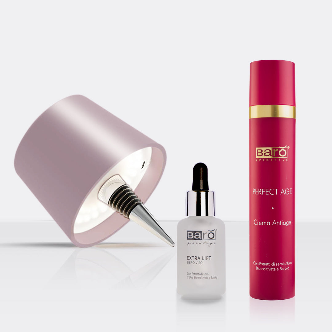 Lámpara recargable para botellas de color rosa dorado + tratamiento antiedad